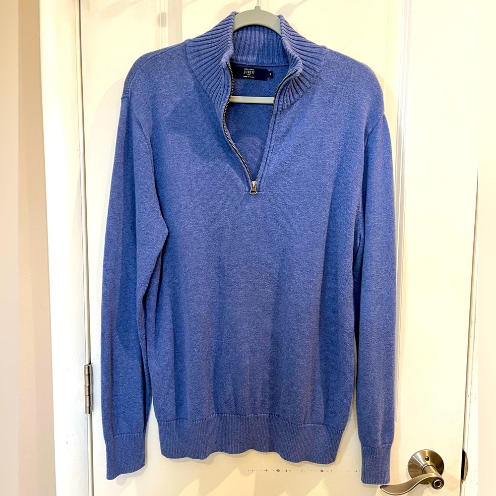 J. Crew 1/4 Zip Pullover Sweater Men’s Sz M Marled Periwinkle Blue 100% Cotton